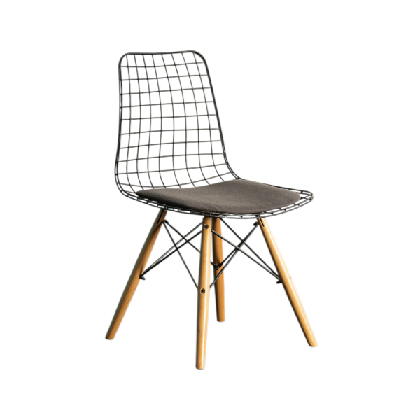 Ahşap Ayaklı Siyah Metal Tel Sandalye Kiralama 40x45x40