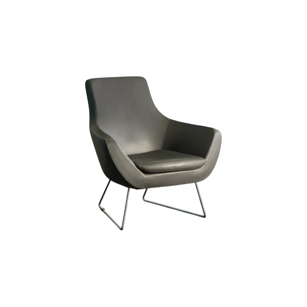 Metal Ayaklı Antrasit Deri Tekli Berjer Koltuk Sandalye Kiralama 80x 45x40 - 50x45